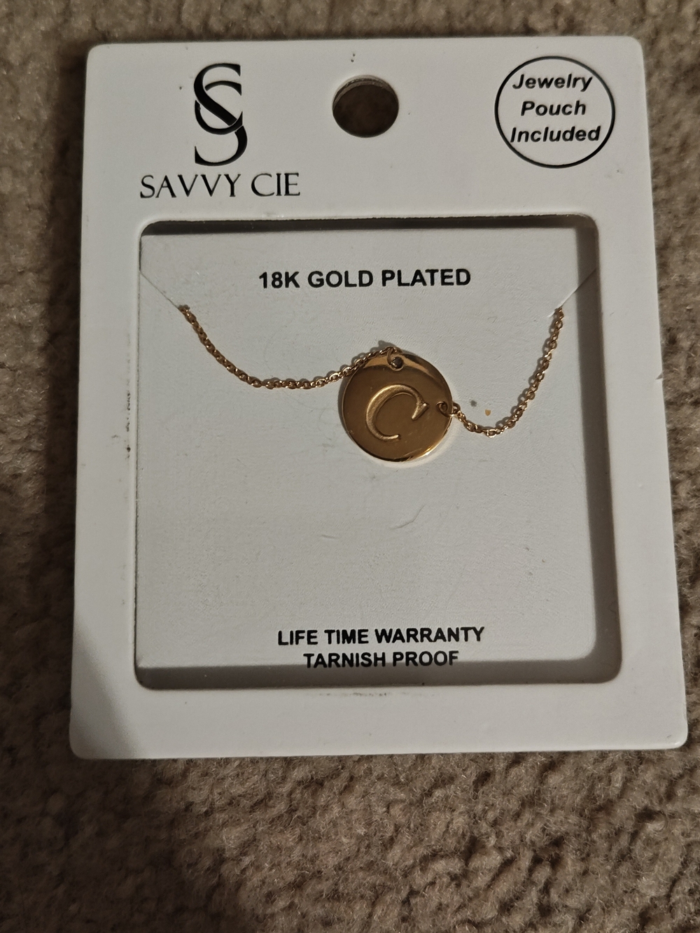 Savvy Cie Gold Initial C Disc Necklace